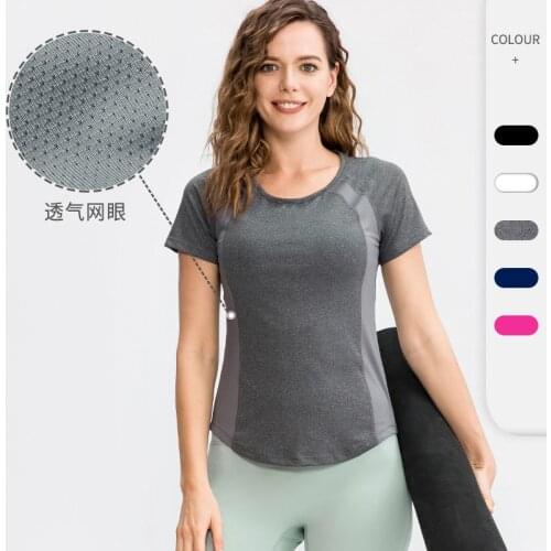 Womens Yoga Shirts Solid Color Women Workout Tops Gym Tees High Elastic Gym Yoga Top Running Breathable Short Sleeve T-Shirts