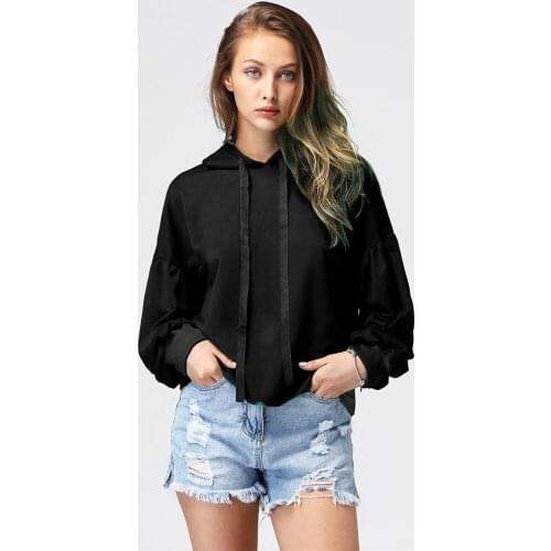 2017 S-XL New Autumn Women Short Full Lantern Sleeve Hoodies Casual Winter Fashion Sweatshirts Pullover Tops
