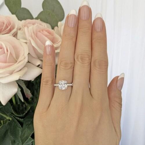 Hot 2Ct Cushion cut natural white Sapphire Wedding Engagement Rings For Women Original 925 Sterling Silver Ring finger Jewelry