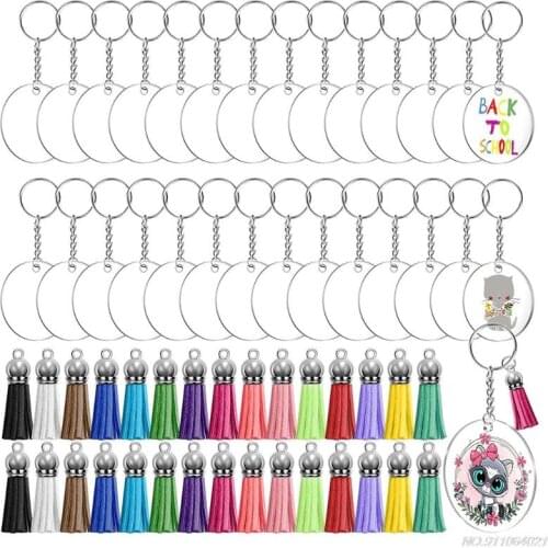 30 Pack Round Acrylic Keychain Circle Discs with Blanks Key Chain Rings for DIY Monogram Keychains and Present Tags Dropshipping