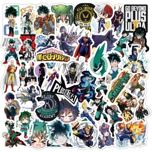 50Pcs My Hero Academia Stickers PVC Waterproof Stickers Handbag Laptop Graffiti Stickers