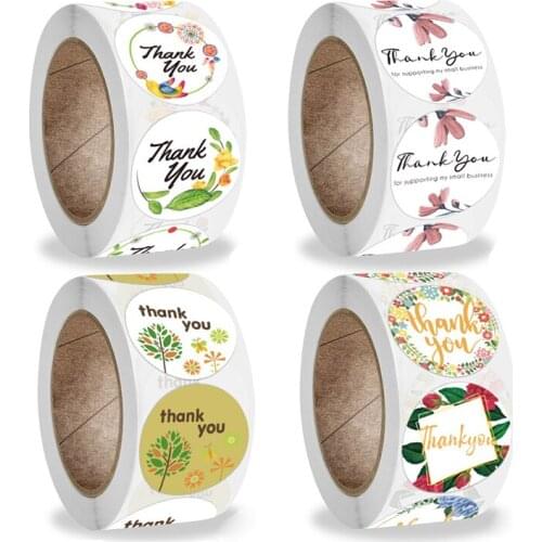 500Pcs/Roll Flower Printed Sealing Sticker Thank You Seal Labels Gift Envelope Packaging Stickers Stationery Label 2.5cm