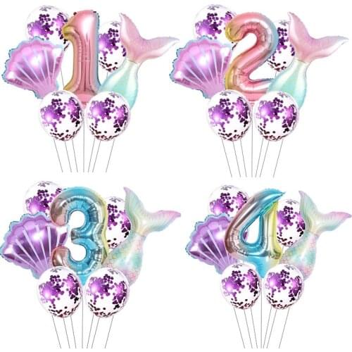7pcs Mermaid Party Balloons 0 1 2 3 4 5 6 7 8 9 Number Foil Balloon Kids Birthday Party Decorations Baby Shower Helium Globos