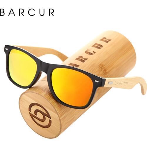 BARCUR Polarized Glasses Men Bamboo Wood Sun Glasses Women Fashion Mirror Sunglasses Brand Designer Eyewear