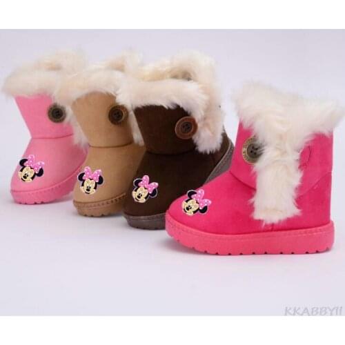 Disney Mickey Children Warm Boots Boys Girls Winter Snow Boots with Fur Kids Snow Boots Children Soft Bottom Shoes