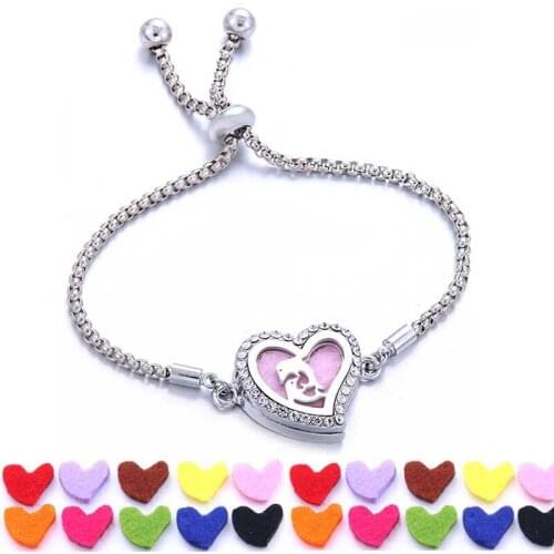 Aroma Diffuser Bracelet perfume Aromatherapy Essential oil locket crystal Heart-shaped Stainless steel bracelet jewelry women