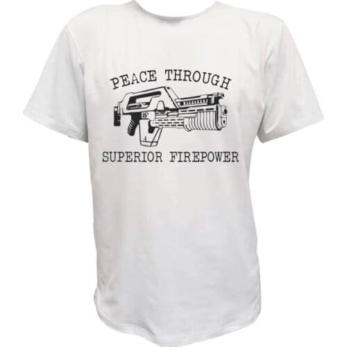 Mens Peace Through Superior Firepower T-Shirt - Funny t shirt sci fi alien retro shirt customized products graphic t shirts