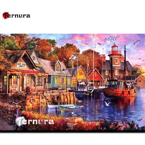 Harbour building landscape bicycle 5d Diamond Painting embroidery full square diamond mosaic Cross Stitch rhinestone gift Decor