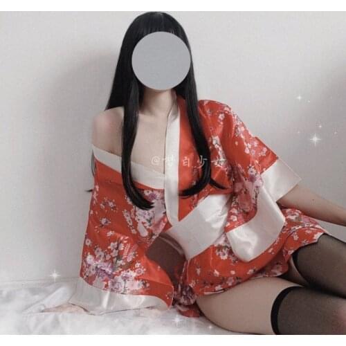 Japanese Kimono Sexy Cosplay Outfit For Women Traditional Style Robe Yukata Costumes Pajamas Soft Silk Belt 3pcs Set Black Red