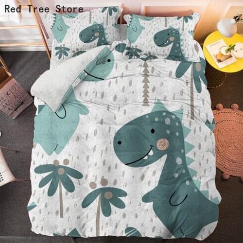 Cartoon Dinosaur Printed Bedding Set Twin Full Size Soft Comforter Duvet Quilt Cover and Pillowcase 2/3pcs 3d Animal Bedclothes