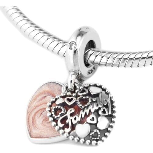 Love Makes A Family Heart Beads 925 Sterling Silver Charms for Jewelry Making Fits Pandora Charm Bracelet DIY Accessories