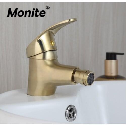 Monite Brushed Gold Basin Sink Mixer Tap Solid Brass 1 Handle Bathroom Vessel Vanity Sink Mixer Tap Faucet Water Basin Tap