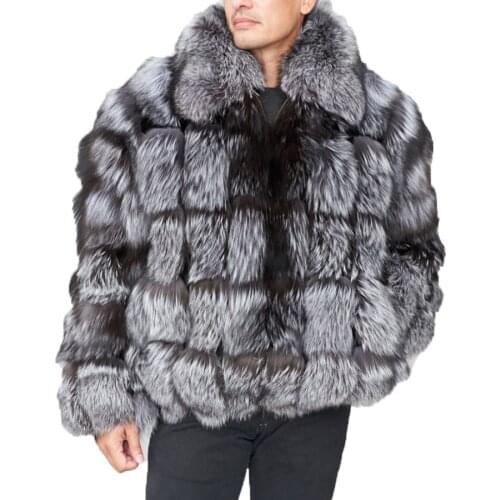 Fur Coat Men Real Fur Jacket Winter Warm Fashion Silver Fox Fur Jackets Elastic Cuffs And Hem Custom Any Size And Color