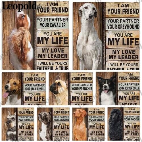 Metal Plate Animal Dog Poster I Am Your Friend Vintage Tin Plate Wall Sticker Pet Dog Garden Bar Home Decoration