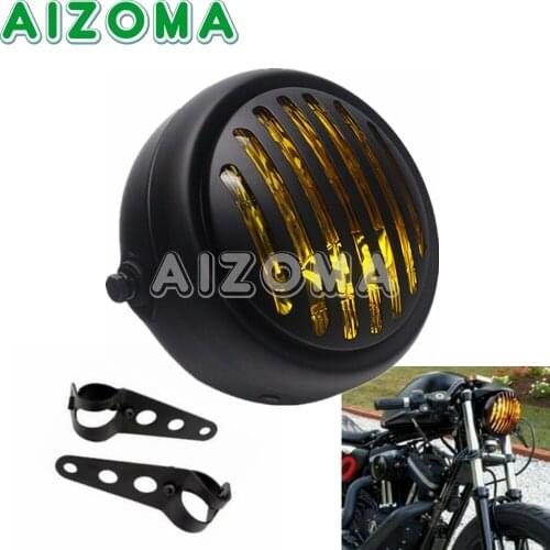 Metal Retro Headlight Motorcycle Yellow Lens 12V Hi/Low Bulb Front Light Bracket Mask Kits For Harley Chopper Bobber Cafe Racer