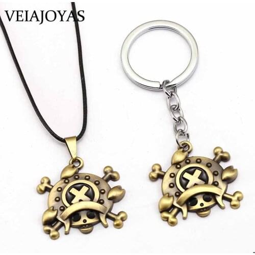 Trendy Tony Chopper Bronze Pendant Necklaces Anime One Piece Figure Face Charms Keychain Accessory Gift Luffy Jewelry for Women