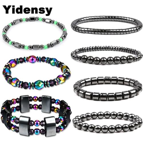 Yindesy Fashion Hematite Beads Bracelet Elastic Stretch Strand Bracelet for Women Men Lose Weight Healthy Care Therapy Jewelry