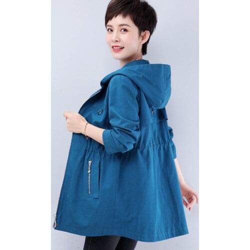 NEW Spring Autumn Short Jacket Female Korean Version Of The Large Size Windbreaker Middle-aged Casual Hooded Coat Casual Top