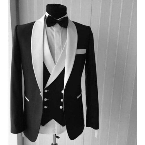 New Design One Button Black Groom Tuxedos Shawl Lapel Groomsmen Mens Wedding Prom Suits (Jacket+Pants+Vest+Tie) NO:172