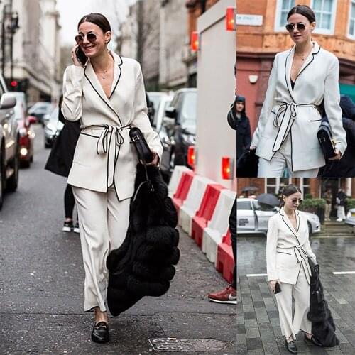 Autumn Ivory 2 Pieces Set Suit One Button Wedding Tuxedos Straight Trousers Elegant Fashion Chic Womens Clothes