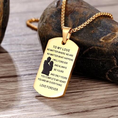 Couple Necklace Stainless Steel Military Lettering Pendant Men and Women Fashion Creative Jewelry Lovers Anniversary Gifts