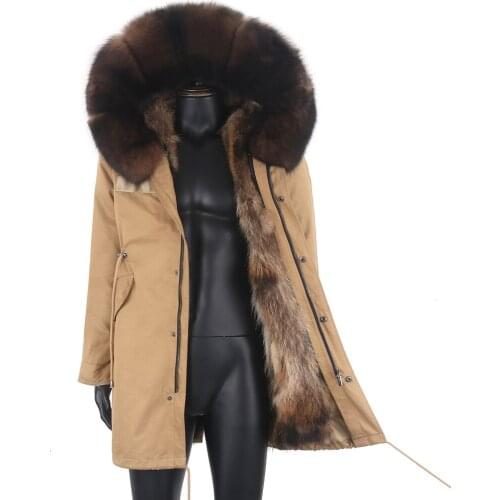 2021 Natural Fur Lining Parka Coat Real Fur Coat Winter Jacket Man Natural Raccoon Fur Collar Warm Thick Parkas