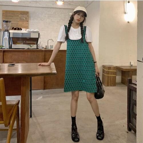 Dresses Women Temperament Contrast Color Sling Short Skirt Female Summer New High Waist Loose Slim A-line Skirt Dress