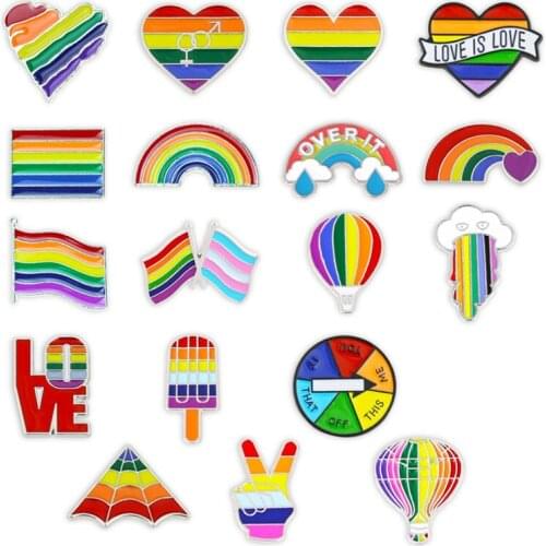 Rainbow Flags letter Brooch Intersex Enamel Pins Cute Heart Gay Brooches Badge Denim Jackets Jewelry for Clothing accessories