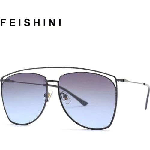 FEISHINI Celebrity High Quality Sunglasses Men Brand Design Retro Frame Gradient Lens Fashion Metal Sunglass Ladies Shield 2019