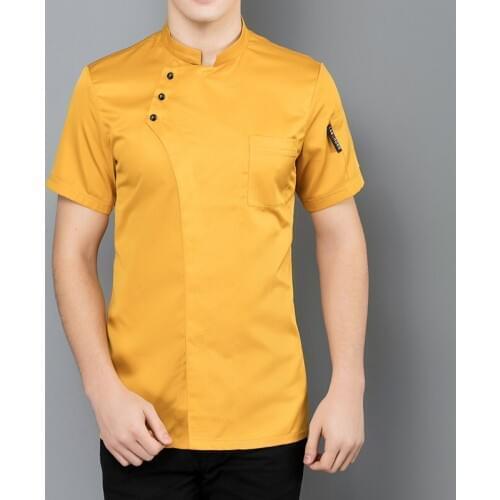 Svitania Chef Uniform Food Service Men Chef Jacket Stand Collar Unisex Kitchen Short Sleeve Bakery Cook Wear