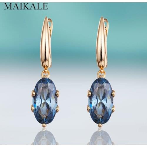 MAIKALE Classic Waterdrop Cubic Zirconia Stud Earrings for Women Teardrop Green Blue CZ Earings Brincos Korean Fashion Jewelry