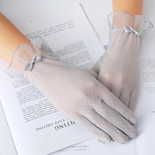 Driving Sunscreen Women Lace Gloves Thin Breathable Mesh Touch Screen Anti-UV Non-slip Female Gloves Medium Exquisite Gloves