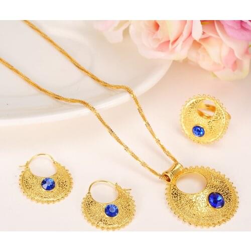 Bangrui Cute and New Rhinestone Ethiopian Jewelry 24K Gold African Ethiopian Eritrean Women Wedding Jewelry Sets