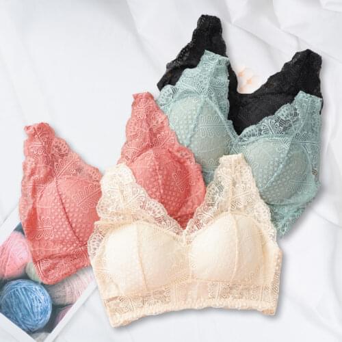 Women Fashion Wireless Bra Padded Bralette Deep V Lace Bras Sexy Push Up Crop Top Ladies Breathable Tank Solid Color Camisoles