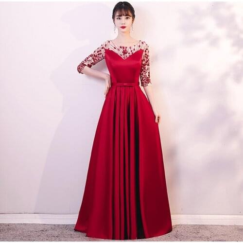 Elegant Sequins Evening Dress Empire Half Sleeves A-Line O-Neck Zipper Back Pleat Floor-Length Woman Formal Party Gowns A1310
