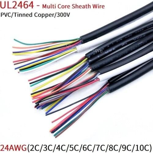 1M Sheathed Wire Cable 24AWG Channl Audio Line 2 3 4 5 6 7 8 9 10 Cores Insulated Soft Copper Cable Signal Control Wire UL2464