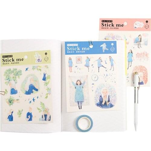 1pcs/lot Blue girl Series Sticker Decorative Stickers Scrapbooking Stick Label Diary Stationery Album Stickers