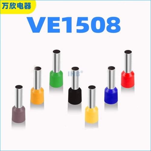 1000pcs E1508 Tubular Wire Cold Pressure Connector Electrical Terminals Cable Crimps Wire Ferrules For 1.5mm2, 16AWG Wire VE1508