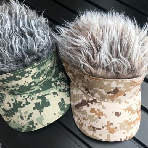 2019Flair Hair Novelty Adjustable Visor with Spiked Hair Funny Men Adjustable Wig Cap Unisex Flair Hair Visor Snapback Hats