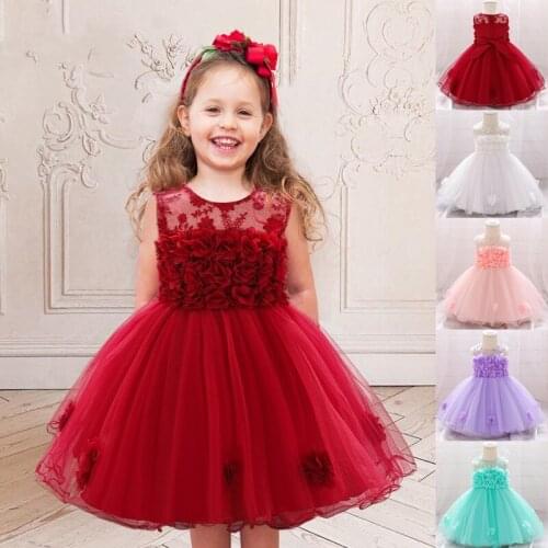 2021 Summer First Birthday Dress For Baby Girl Lace White Princess Dresses Flower Party And Wedding Kids Clothes 3-24 Month