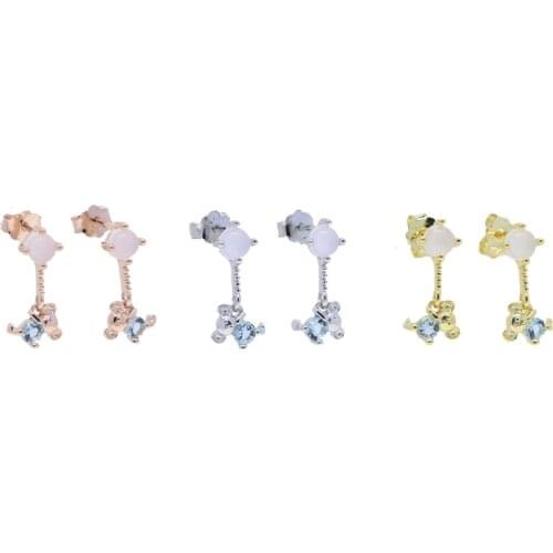 2021 New Design Dangle Drop Earring Gold Plated Micro Pave White blue CZ Bear Charm Cute Lovely Animal Girl Jewelry For wedding