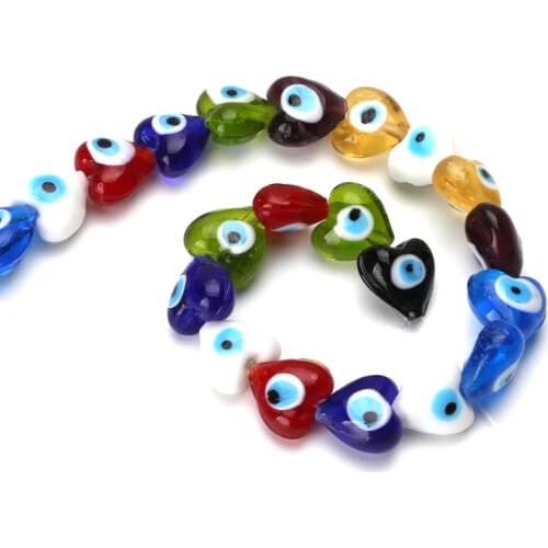 21pcs/string 16mm heart shape blue evil eye beads glazed glass lampwork beads for bracelet necklace DIY jewelry making
