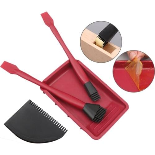 4Pc/set Woodworking Glue brush tool kit Silicone brush Soft glue brush Flat Scraper Glue Tray Wood Gluing Woodworking tools
