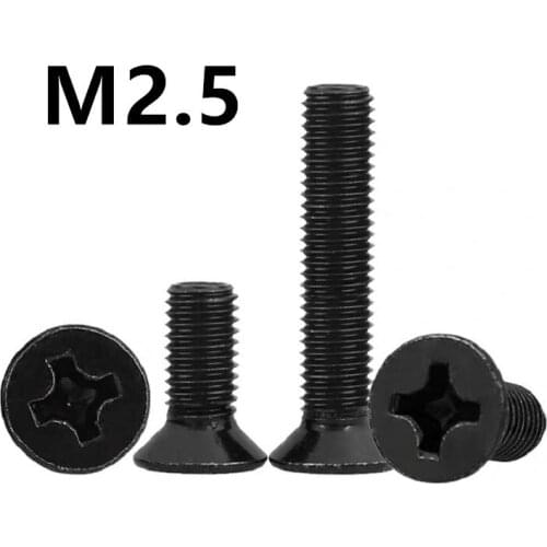 500PCS M2.5x3/4/5/6/8/10/12/14/16/18/20mm GB819 DIN965 Black 304 stainless steel flat head cross countersunk KM mechanical screw