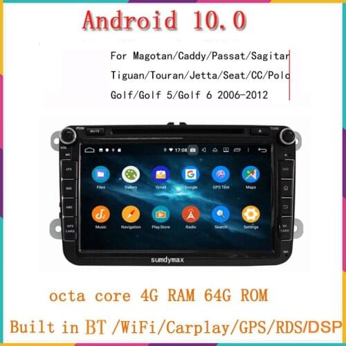 8" android 10 car dvd player for Volkswagen caddy sagitar CC polo golf6 magotan 2008-2012 with gps navigation wifi bluetooth