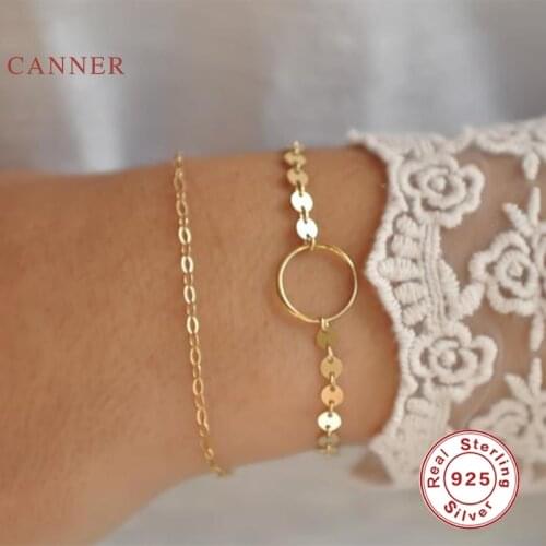 CANNER Fashion Circle Short Bracelet 925 Sterling Silver Bracelet For Women Mujer Bracelets Charms Jewelry Armband Joyero