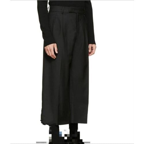 27-44 Men Wide Leg Pants Culottes Cropped Pants Plus Size Pants Skirt Casual Trousers Fashion Hairstylist Loose Costumes