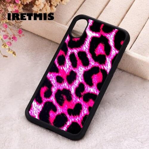Iretmis 5 5S SE 2020 Phone Cover Case for iPhone 6 6S 7 8 Plus X Xs XR 11 12 Mini Pro Max Rubber Pink Leopard Print Design Black