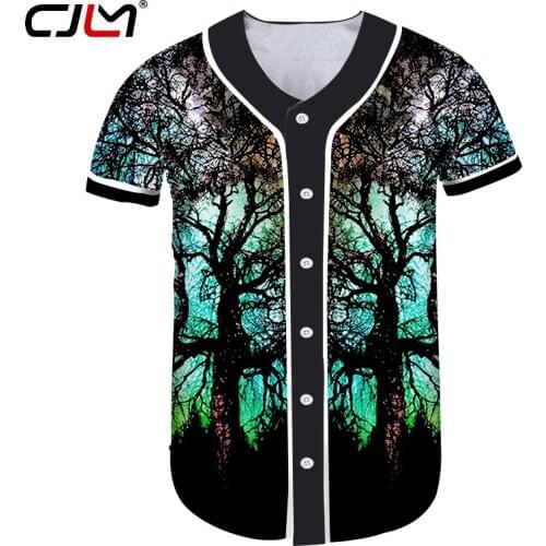 CJLM New Man Colorful Baseball Shirt 3D Printed Personality Tee Shirt Starry Sky Tree Mens Spandex Tshirt Hot Sale Wholesale
