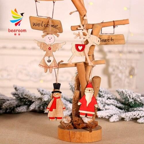 Santa Claus Wooden Pendants Ornaments DIY Xmas Tree Ornament DIY Wood Crafts Kids Gift for Home Christmas Party Decorations